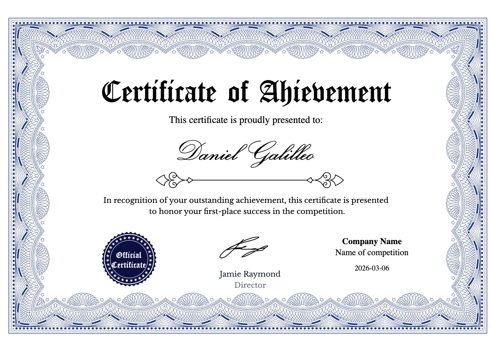 Free Certificate of Ahievement Generator | CertificatesMaker